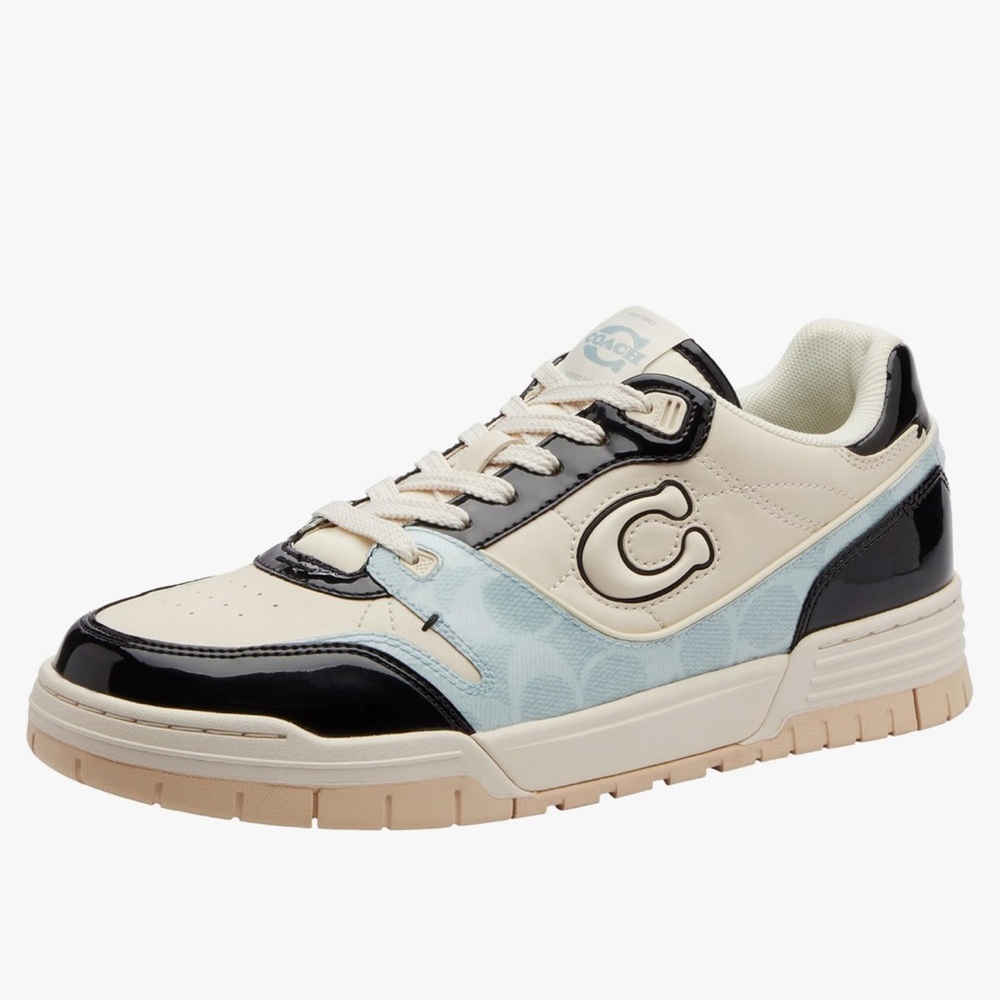 Coach Cream, Black & Light Blue Low-Top Sneaker